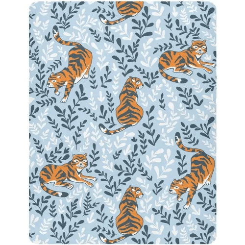 Tigers Floral Blue Fitted Crib Sheet for Boys Girls Baby Crib Sheet Crib Mattress Sheet Mini Crib Sheets for Pack N Play Mattresses,39 x 27 in