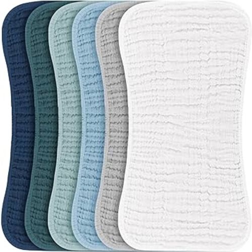 Konssy Muslin Baby Burp Cloths Sets for Unisex- 6 Pack Large 100% Cotton Burping Clothes for Newborn,Baby Girls and Boys