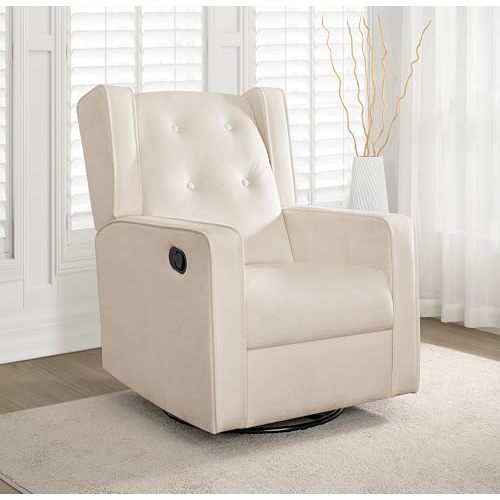 Bond with Your Baby, Relax in Style with Odelia 360° Swivel Glider Rocker Recliner, Nursery Breastfeeding Maternity Chair with Plush Cushioning, Soothing Rocking Motion, Microfiber Fabric - Cream