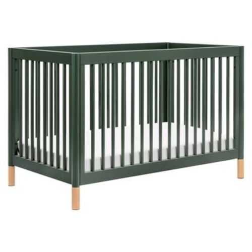 Babyletto Gelato 4-in-1 Convertible Crib with Toddler Bed Conversion Kit - Forest Green with Vegan Blonde Leather Feet