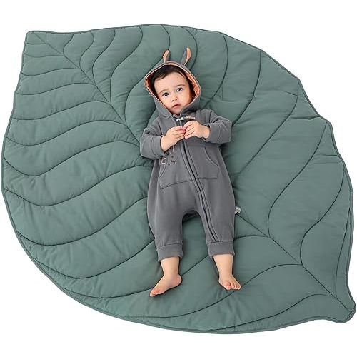 Cotton Leaf Nursery Rug, 56.3x42.1 inches, Machine Washable Play Mat for Baby, Crawling Mat for Tummy Time