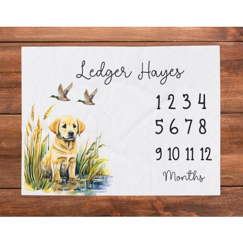 Personalized Lab Baby Milestone Plush Blanket, Infant Blanket, Baby Shower Gift, Mallard duck Nursery Decor, Photo Prop, Soft baby blanket