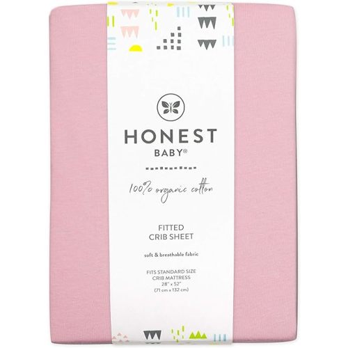 HonestBaby Fitted Crib Sheets Fits Standard Mattress Bassinet, Mini Prints 100% Organic Cotton Baby Boys, Girls, Unisex, Light Pink Fitted Crib Sheet, One Size