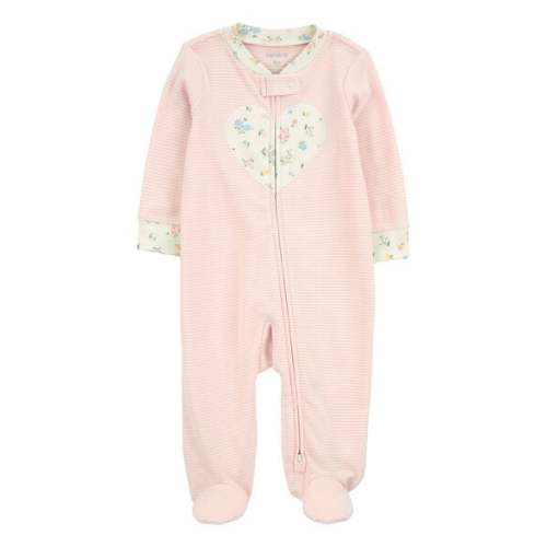 Baby Heart Striped 2-Way Zip Cotton Sleep & Play Pajamas - Pink - Carter's | Carter's