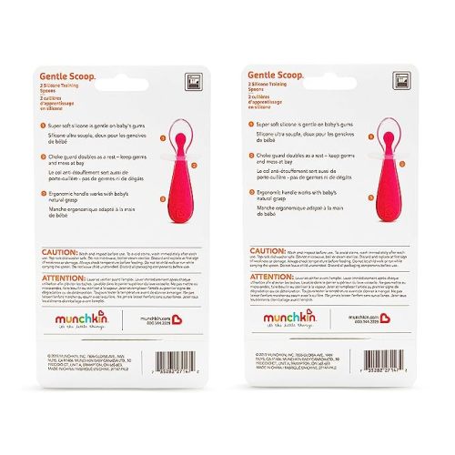 Munchkin® Silicone Scoop™ Trainer Spoons with Choke Guard for Baby Led Weaning, 4 Count, Pink/Purple - 1