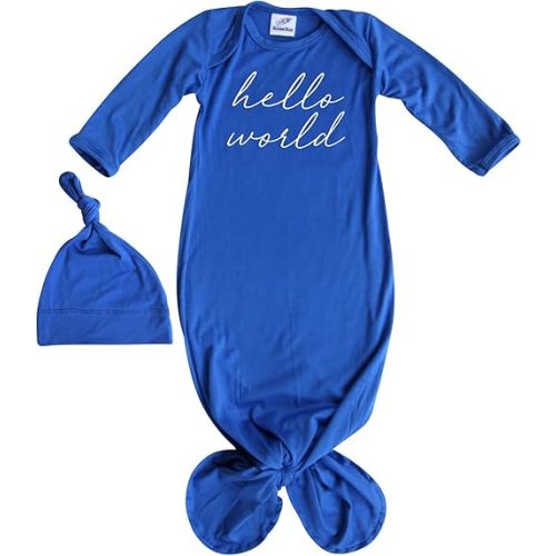 Hello World Script Silky Baby Gown with Hat- for Boys and Girls-Boy, Girl, Gender Neutral