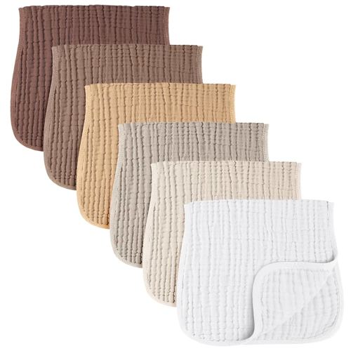 Konssy 6-Pack Absorbent Muslin Burp Cloths, 100% Cotton, Large Burping Clothes Set for Newborn, Baby Girls and Boys