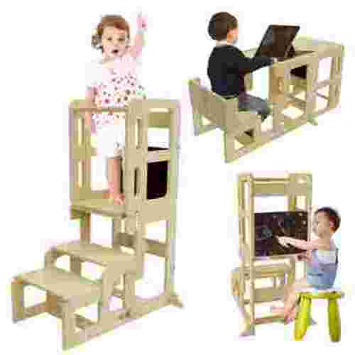 G TALECO GEAR 3 in 1 Toddler Step Stool, Foldable Kids Step Stool Helper, Toddler Tower Standing Stool with Chalkboard for Kitchen and Bathroom
