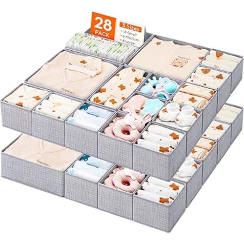 Lifewit Nursery Drawer Organizer for Clothes 24 Pack, Certified Child-safe Dresser Drawer Divider Storage Bins, Foldable Clothing Storage Basket for Baby Clothes/Underwear/Sock/Diaper in Closet