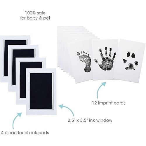 Pearhead 4-Pack Clean-Touch Ink Pad Kit, Mess-Free Inkless Handprint and Footprint Pad with Impression Cards, Suitable for Babies and Pets, Holiday Gift for Newborns and Small Animals