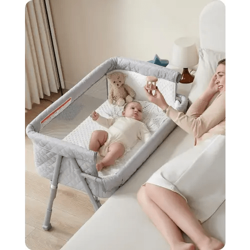 Bassinet Bedside Sleeper, Baby Bed Crib for Newborn, Bedside Crib Sleeper with 4 Auto-Lock & Adjustable Height, Breathable Mesh&Mattress