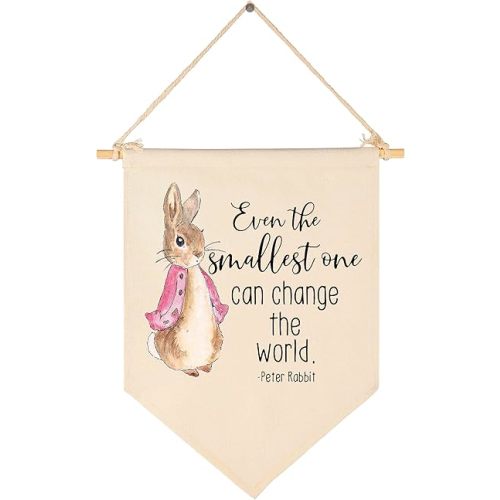 Even The Smallest One Can Change The World-Easter Peter Rabbit Canvas Hanging Pennant Flag Wall Sign Decor Gifts for Baby Kids Girls Nursery,Kids Room Playroom Decor