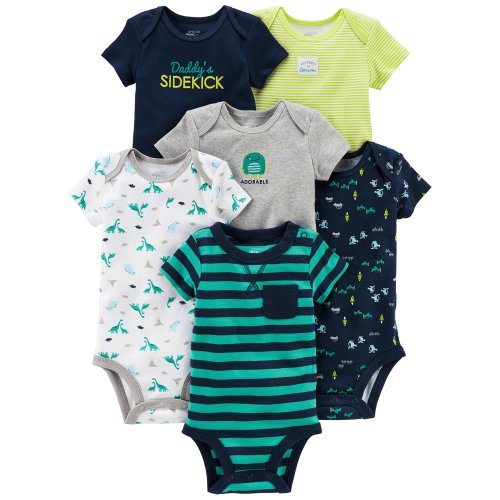Simple Joys by Carter's Baby Boys 6-Pack Short-Sleeve Bodysuit, Navy/Turquoise, Newborn