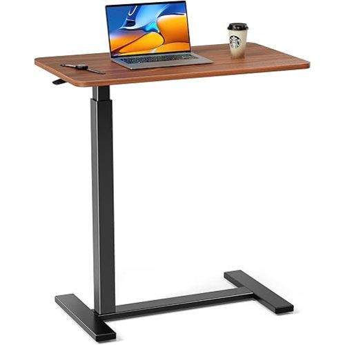 Sweetcrispy Overbed Bedside Table with Wheels, Adjustable Hospital & Home Use Bed Rolling Laptop Table, Mobile Standing Desk, Rustic Brown