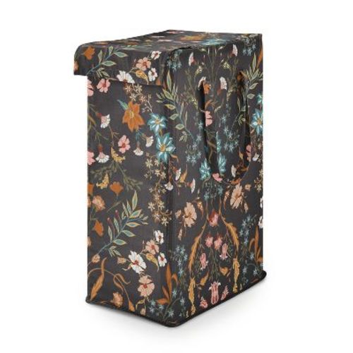 Sweet Jojo Designs Girl Foldable Laundry Hamper With Handles Boho Floral Wildflower Black And Orange