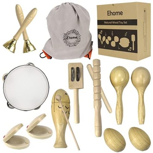 Ehome Toddler Musical Instruments, Natural Wood Percussion Instruments Toy for Kids Preschool Education Baby Musical Toys Instrument Set for Toddlers 1-3 for Boys and Girls with Storage Bag