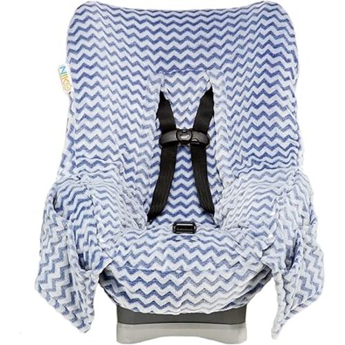 Niko Easy Wash Children's Car Seat Cover & Liner - Blue Chevron Minky - Great for Winter Weather - Universal FIT - Crash Tested - Waterproof SEAT Bottom - Mess Protection - Machine Washable