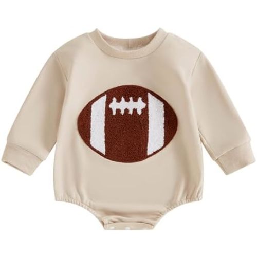 TheFound Newborn Baby Girl Boy Football Outfit Rugby Embroidered Long Sleeve Oversized Jumpsuit Romper Infant Baby Clothes