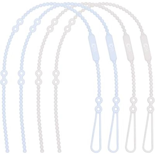 Olababy Silicone Strap for Baby Toys, Teethers, Sippy Cups, Bottles w Handles, Feeding Spoons, High Chairs, Strollers, Car Seats and Travel Essentials (4 Straps, 2 Blueberry / 2 Pearl)