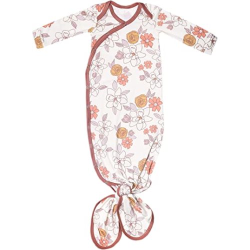 Copper Pearl Baby Gown - Knotted Newborn Sleepers for Baby Girl, Soft Stretchy Long Sleeve Infant Gowns with Bottom Tie and Hand Mittens, Perfect Hospital Coming Home Outfit (Ferra)