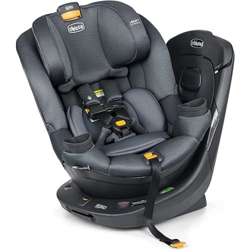 Chicco Fit360 ClearTex Rotating Convertible Car Seat with 360 Degree Rotation for Rear-Facing and Forward-Facing, LeverLock Self-Tensioning Lock System, Carbon/Grey