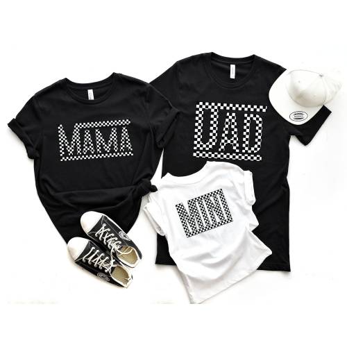 Checkered Mama Dad Mini Trendy Family Matching Tshirt, Checkered Retro Mama Dad Mini Family Tee, Checkered Family Matching Sweater