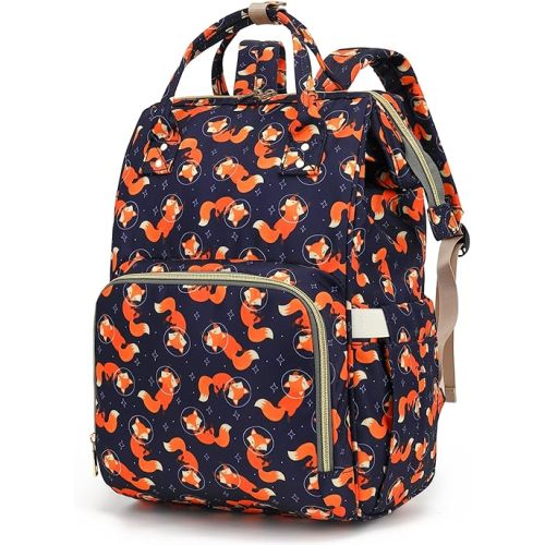 Fox Baby Diaper Bag Backpack for Girls Boys, Waterproof Large Maternity Nappy Bags for Mom