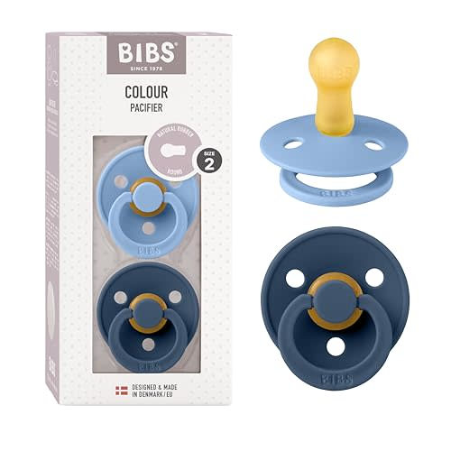 BIBS Pacifiers Colour Collection | Natural Rubber Baby Pacifier | Set of 2 BPA-Free Soothers | Made in Denmark | 6+ Months (Pack of 2) | Sky Blue/Steel Blue