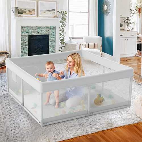 Fodoss Baby Playpen, Playpen for Babies & Toddlers, 47x47 Small Baby Play Pen,Toddler Playpen for Apartment,Play Yard for Baby,Baby Activity Play Fence, Extra Large Baby Playard, 47x47 Light Grey
