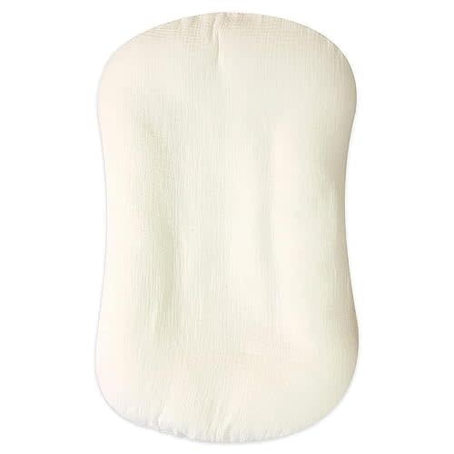 Muslin Baby Lounger Cover, Baby Padded Lounger Cover, Infant Floor Seat Cover, Organic Cotton Removable Slipcover Fits Newborn Lounger for Boys and Girls (Yellow)