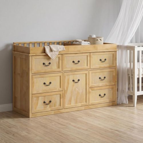 Famapy Solid Wood Baby Changing Table Dresser Chest of 7 Drawers Large Storage Baby Changing Station for Nursery Edge Protection