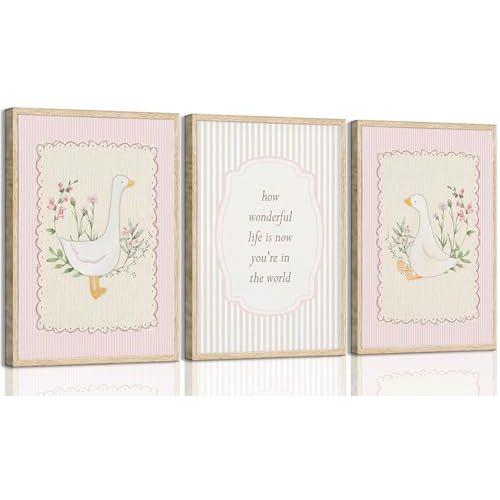 Ijeroain Vintage Pink Silly Goose Wall Art Neutral Floral Print Painting Preppy Aesthetic picture Inspirational Poster Nursery Wall Decor Suitable for Girls Children's Room Home Decoration 12x16in