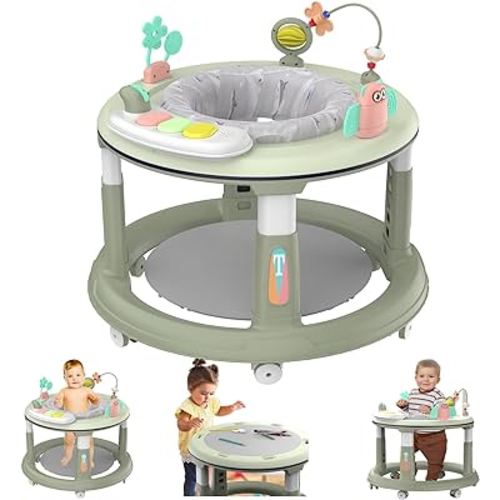 Baby Walker with 5 Adjustable Heights, Baby Walkers and Activity Center for Boys Girls Babies 6-12 Months, Features 360 Degree Swivel Seat, Music, Detachable Toys, Bounce Foot pad（Green）…