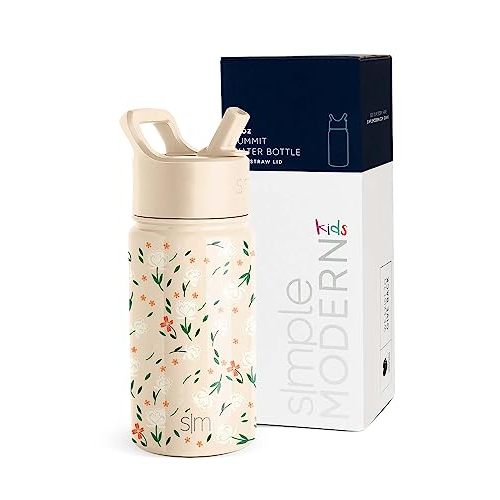 Simple Modern Kids Water Bottle with Straw Lid | Insulated Stainless Steel Reusable Tumbler for Toddlers, Girls | Summit Collection | 14oz, Chloe Floral