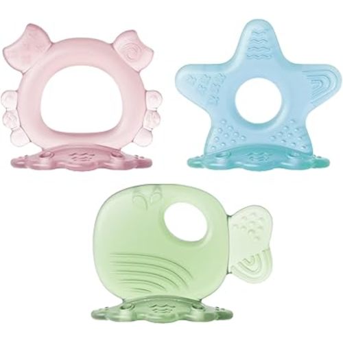 3 Pcs Baby Teething,Silicone Baby Teether with Base, Baby Teethers Chew Toys for 3+ Months Babies（Ocean）