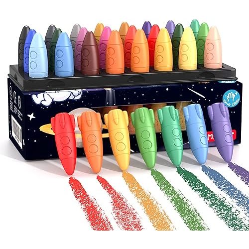 24 Colors Space Crayons for Toddlers Age 1-3, Non-toxic Mess Free Unbreakable Crayon Gifts, Easy to Hold Washable Crayons, Safe Coloring Gifts for Babies and Children