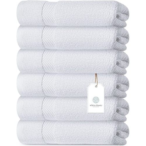 Luxury White Hand Towels - Soft 100% Turkish Cotton | Highly Absorbent Hotel spa Bathroom Towel Collection | 16x30 Inch | Set of 6