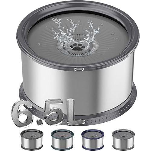 1.6 Gallon Dog Water Bowl, 6.5L/220oz Stainless Steel No Spill Water Bowl for Large Dogs, Super Large Capacity Splash Proof Pet Slow Drinking Water Bowl with Anti-Slip Mat for Mess Drinkers