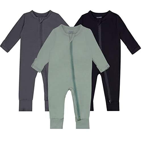 GUISBY Baby Pajamas with Mitten Cuffs - 3Pcs Girls Boys 2 Way Zipper Long Sleeve Rayon Sleepers