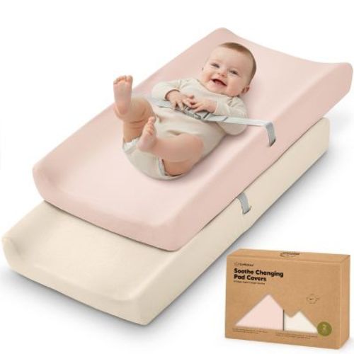 KeaBabies 2pk Soothe Changing Pad Covers for Girl, Boy, Organic Soft Cotton Contoured Diaper Changing Table Pad Covers (Cameo)