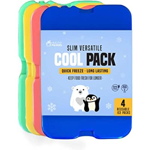 Healthy Packers Ice Pack for Lunch Box - Freezer Packs - Original Cool Pack | Slim & Long-Lasting Reusable Ice Packs for Lunch Bags and Cooler Bag (Set of 4)