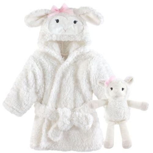 Hudson Baby Infant Girl Plush Bathrobe And Toy Set, Girl Lamb, One Size