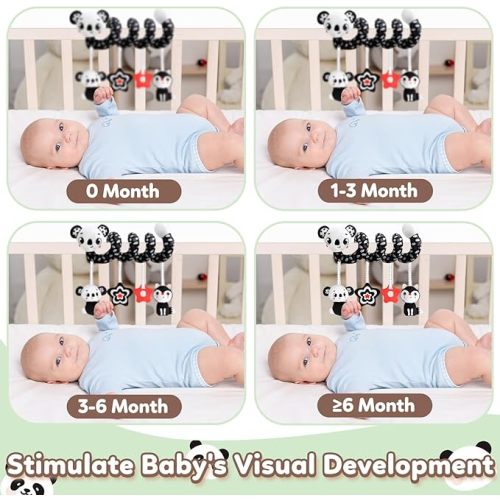 Baby Carseat Toy Black & White Rattle Spiral Hanging Activity Stroller Toy for Newborns Boys and Girls - Coala