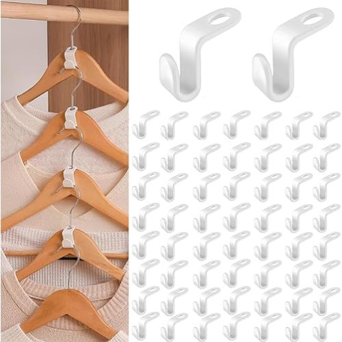 100PCS Hanger Hooks, Clothes Connector Hooks Space Saving Cascading Hangers White Closet Organizer Hanger Clips for Plastic Hangers