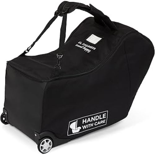 J.L. Childress Padded Infant Car Seat Bag with Wheels - Travel Bag for Airplane, Fits Most Baby & Infant Car Seats, Compatible with UPPAbaby, Nuna, & Chicco, AirTag Compatible - Premier, Black