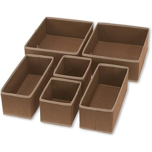 Simple Houseware Foldable Cloth Storage Box Closet Dresser Drawer Divider Organizer Basket Bins for Underwear Bras, Brown (Set of 6)
