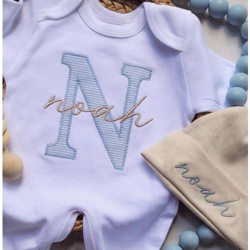 Gianni 0-3M- Personalized Neutral Baby Romper and Hat Set Custom Infant - Etsy
