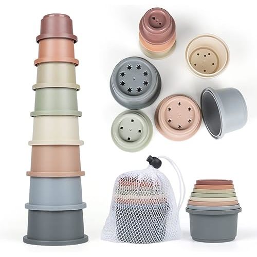 SKYWHALE Stacking Cups Baby Toy 6-12 Months, Toddler Nesting Cups Set for Boys and Girls, 8PCS Stackable Bath Toy, Montessori Educational Gift for 1 2 3 Years Old Kids