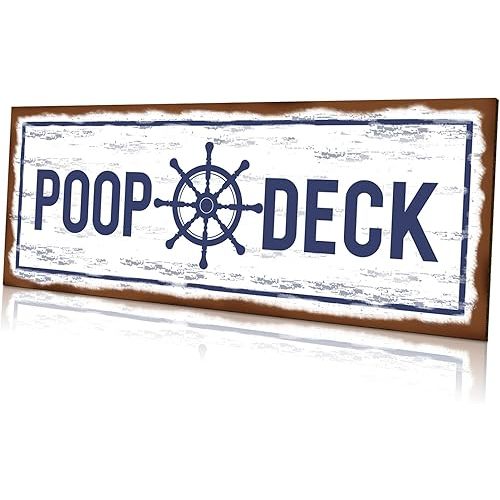 Jetec POOP DECK Sign Nautical Nursery Wall Decor Rustic Beach Bathroom Wood Sign Nautical Boat Decor Ocean Coastal Theme Decorations for Home Hanging for Ocean Bathroom 15.7 x 5.9 Inch(White)