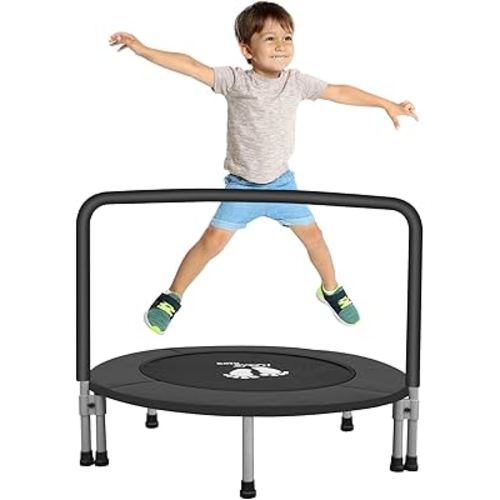 RAVS 3ft Indoor Trampoline for Kids Toddler Updated Full Foam Covered Handle Foldable Small Rebounder Garden Outdoor Jumping Playset Easy Quick Setup 36 inch Black